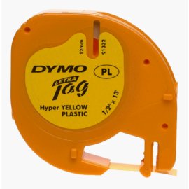 DYMO Hyper Yellow Plastic Tape w Black Printing, LetraTag only, 1/2 x 13'