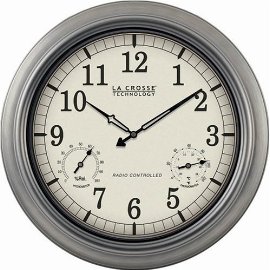 18 Diameter Radio Controlled Outdoor Metal Wall Clock with Analog Hygrometer and Thermometer