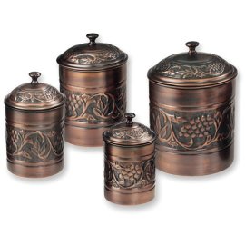 Antique Embossed Copper Canisters Set Of 4