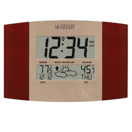La Crosse Technology WS-8157U-CH Atomic Clock with Outdoor Temperature and Weather Forecast - Cherry/black