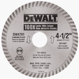 DEWALT DW4701 4-1/2 Continuous Rim Industrial Dry Cut Diamond Blade