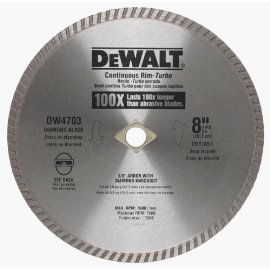 DEWALT DW4703 8 Continuous Rim Industrial Dry Cut Diamond Blade