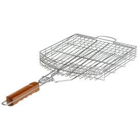 Mr Bar B Q 06041P Oversized Silver Non Stick basket - silver and redwood