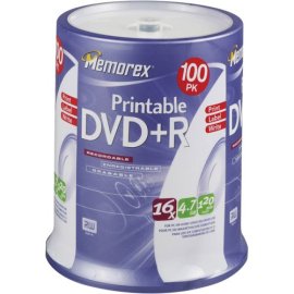Memorex DVD+R 16x 4.7GB 100 Pack Spindle Printable
