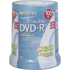 Memorex DVD-R 16x 4.7GB 100 Pack Spindle Printable