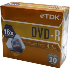 TDK Systems 10PK DVD-R 4.7GB 16X-BRANDED W/ SLIM JC ( DVD-R47FM10 )