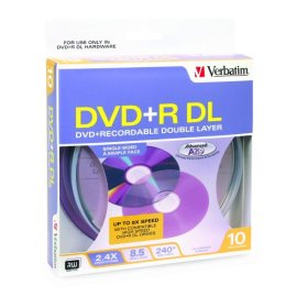Verbatim DVD+R DL 8.5GB/240Min 2.4X 10Pk Spindle Box - SILVER