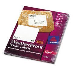 Avery(R) Weatherproof Laser Labels, Shipping, 3 1/3in. x 4in., White, Box Of 300