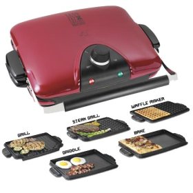 George Foreman GRP90WGR Next Grilleration Removable-Plate Grill with 5 Plates, Red
