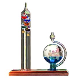 Chaney Instrument Galileo Thermometer w/ Glass Ball Barometer - glass/wood