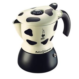 Bialetti Mukka Express 2-Cup Cow-Print Stovetop Cappuccino Maker, Black and White