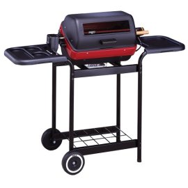 Meco 9359W Deluxe Electric Cart Grill with Rotisserie, Satin Black
