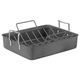 Calphalon Classic Hard Anodized 16-Inch Roaster with Nonstick Rack - charcoal gray