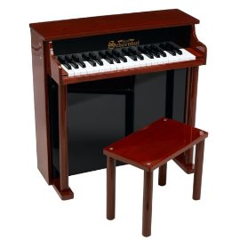 37-Key Mahogony and Black Traditional Deluxe Spinet Piano with Bench