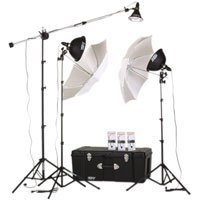 Smith Victor KT900 3-Light 1250-Watt Thrifty Mini-Boom Kit with Light Cart on Wheels Carrying Case.