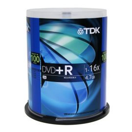 TDK Electronics DVD+R47FCB100 Single-Sided 16x DVD+R Spindle, 100 Discs
