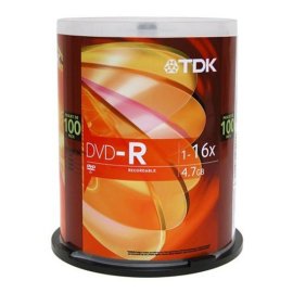 TDK Electronics DVD-R47FCB100TP Single-Sided 16x DVD-R Spindle, 100 Discs