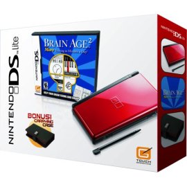 Nintendo DS Lite Crimson & Black with Brain Age 2