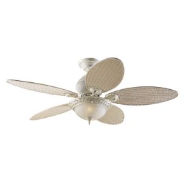 Hunter Caribbean Breeze Two-Light 54-Inch Five-Blade Ceiling Fan, Textured White with Frosted Globe #21648