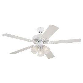 Westinghouse Vintage Three-Light 52-Inch Five-Blade Ceiling Fan, White with Frosted Ribbed Globes#78627