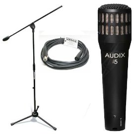 Audix I-5 I5 Instrument Guitar Drum Dynamic Mic + Microphone Stand + Whirlwind 20' XLR Cable + Unique Squared Vinyl Stickers