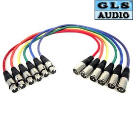 GLS Audio XLR Patch Snake Cable Cord - 2ft Colors - 6 Pack