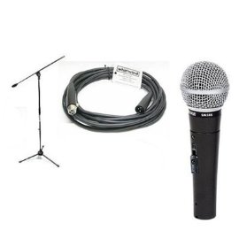 Shure SM58S Classic Mic w/On-off Switch + Samson BL3 Stand + 20' Whirlwind Cable + Unique Squared Vinyl Stickers