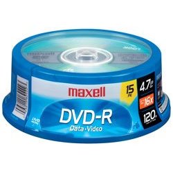 Write Once Single-Sided Recordable 4.7GB DVD+R, 15/Pack