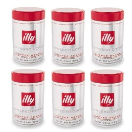 Illy roasted coffee beans. Box of six 8.8oz cans.