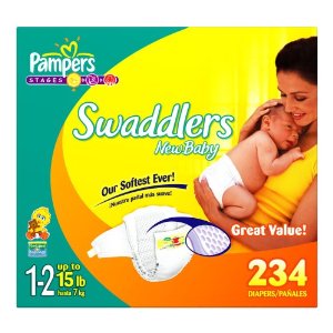Pampers Swaddlers Diapers, Size 1-2 (up to 15lbs) Economy Plus Pack (incl. 234 Diapers)
