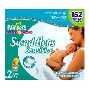Pampers Swaddlers Sensitive Diapers, Size 2 (12-18 Lbs) Economy Plus Pack (incl. 152 Diapers)