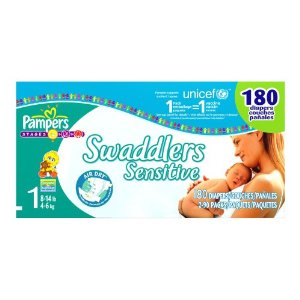 Pampers Swaddlers Sensitive Diapers, Size 1 (8-14lbs) Economy Plus Pack (incl. 180 Diapers)
