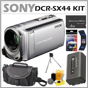Sony DCRSX44 DCR-SX44 4GB Flash memory Handycam Camcorder with 60x Optical Zoom in Silver + 8GB Deluxe Accessory Kit