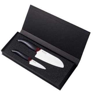 Kyocera Ceramic Revolution Series Cutlery Set with Paring and Santoku Knives (White Blade)