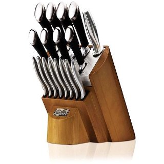 Chicago Cutlery Fusion 18-Piece Knife Set with Honey Maple Wood Block