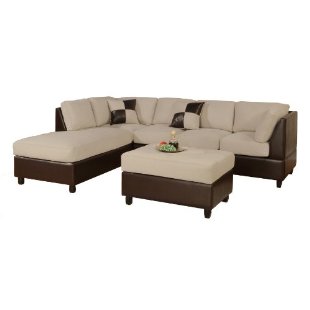 Bobkona Hungtinton Microfiber/Faux Leather 3-Piece Sectional Sofa Set (Mushroom)