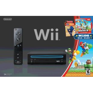 Nintendo Wii Black System with New Super Mario Brothers Wii and Music CD