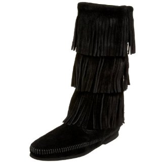 Minnetonka 3-Layer Fringe Calf-Hi Boots (Black)
