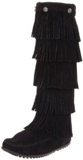 Minnetonka 5 Layer Fringe Boots (Black)
