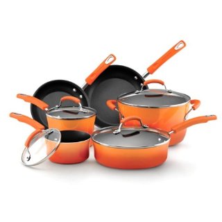 Rachael Ray Hard Enamel 10-Piece Nonstick Cookware Set (Orange)