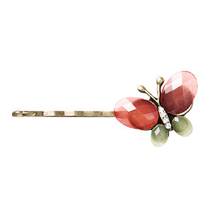 Jane Tran Hair Accessories Bobby pin with stones in butterfly design, Fuchsia (option: 1 ea)