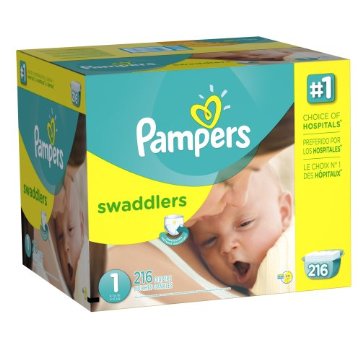 Pampers Swaddlers Diapers Economy Pack Plus (Size 1, Neborn 8-16lbs, 216 Count)