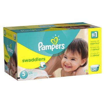 Pampers Swaddlers Diapers Economy Pack Plus (Size 5, 27lbs+, Pack of 124)
