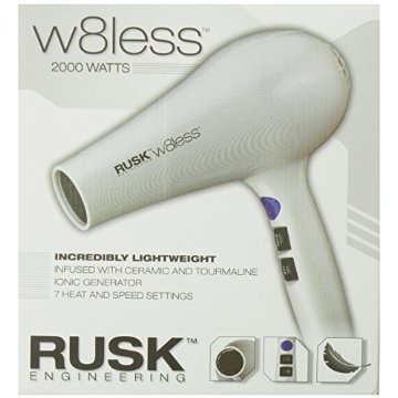 Rusk W8less Professional Lightweight Ceramic Tourmaline Hair Dryer, 2000 Watt