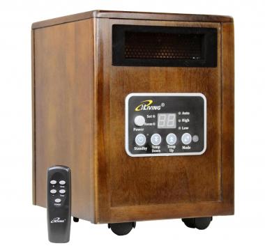 iLiving 1500w Infrared Portable Space Heater with Dual Heating System with Quartz + PTZ, Remote Control, Dark Walnut Wooden Cabinet (ILG-918 )