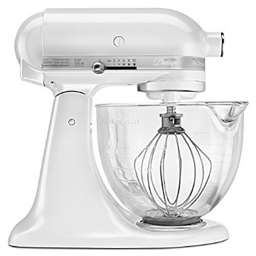 KitchenAid KSM155GBFP Artisan Design Series 5-Qt. Mixer with Glass Bowl (Frosted Pearl White)