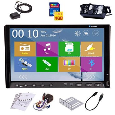 PUPUG 7 inch 2 Din TFT Screen In-dash Car DVD Player + Car Rear View Camera with Night Vision + Sd GPS Map Card FM AM USB PC Stereo Radio