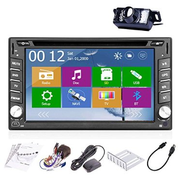 Rear Camera Included 2014 New Model 6.2" Double-2 DIN In Dash Car DVD Player Touch screen LCD Monitor with DVD/CD/MP3/MP4/USB/SD/AMFM/RDS Radio/Bluetooth/Stereo/Audio and GPS Navigation SAT NAV Head Deck Tape Recorder Wall Paper exchange HD:800*480 LCD+Wi