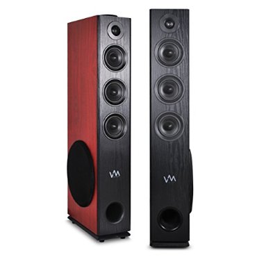 VM Audio EXAT30 Black/Cherry Floorstanding Powered Bluetooth Tower Speakers Pair