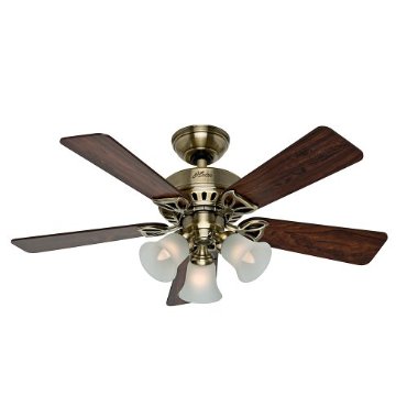 Hunter The Beacon Hill 42 Ceiling Fan with Five Rosewood/Medium Oak Blades and Light Kit, Antique Brass (53078)